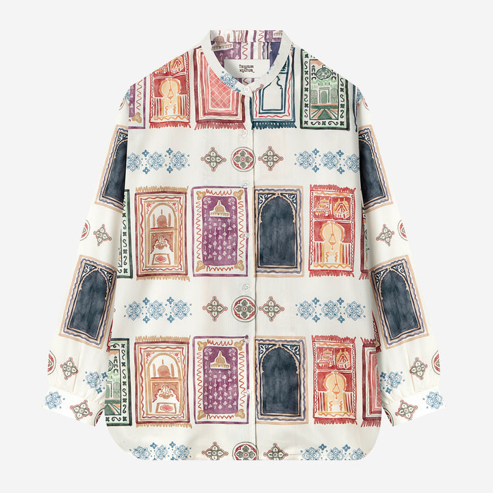 Corak Nusantara Kemeja Wanita Lengan Panjang - Sajadah Putih