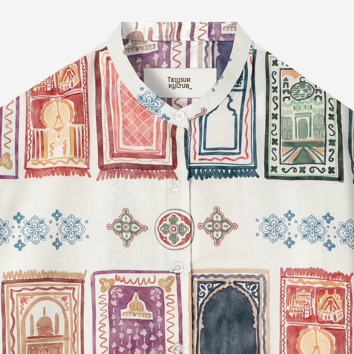 Corak Nusantara Kemeja Wanita Lengan Panjang - Sajadah Putih