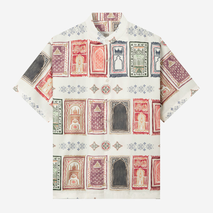 Corak Nusantara Kemeja Pria Lengan Pendek - Sajadah Putih