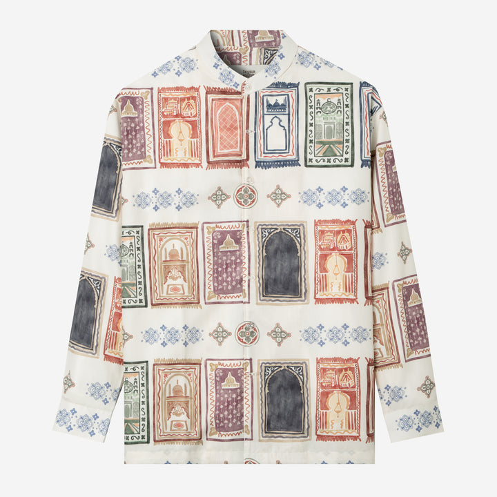 Corak Nusantara Kemeja Pria Lengan Panjang - Sajadah Putih