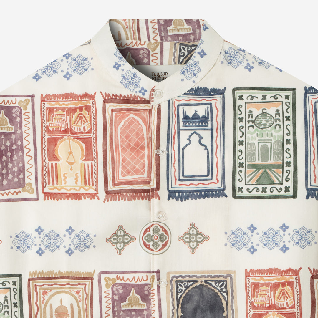 Corak Nusantara Kemeja Pria Lengan Panjang - Sajadah Putih